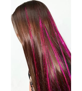 Caş Dekorasyon Koyu Pembe Renk Simli Yan Postiş Hair Tinsel Shiny Hair-50 Cm- (2 Adet)