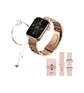 Redmi Note 9 Uyumlu Watch 9 Series G9 Mini Bileklik Hediyeli Metal+Silikon Kordonlu Akıllı Saat (Rose)