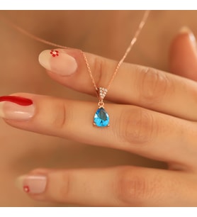 925 Ayar Gümüş Aquamarine Taşlı Damla Kolye