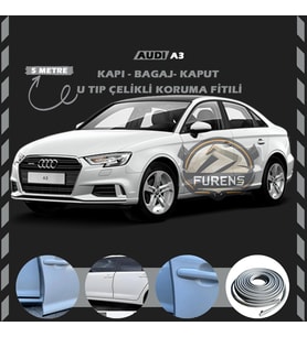 Audi A3 Oto Araç Kapı Koruma Fitili 5metre Parlak Gri Renk