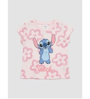 LCW baby Pembe Stitch Baskılı Kız Bebek Tişört