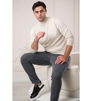 San&fa Regular Fit Yarım Balıkçı Kendinden Desenli Pamuklu Erkek Kazak (Krem)