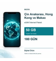 Çin Anakarası, Hong Kong ve Makao eSIM İnternet Paketi 50 GB 180 Gün