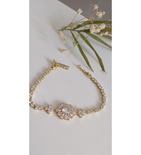 ÇELİK BİLEKLİK KADIN 14 AYAR GOLD  YONCA TAŞLI ALTIN KAPLAMA  ANTİALERJİK KARARMAZ 16 CM