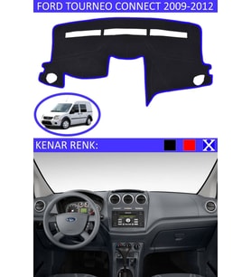 Ford Tourneo Connect 2009-2012 Için Uygun Torpido Koruma Halısı Siyah Kenar Renk Mavi