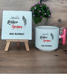 Rehber Öğretmeni Hediye Seti Kupa Bardak T Kulplu ve Dekoratif Taş Öğretmenler Günü Hediyesi Rehber Öğretmenine Hediye (Model 4)