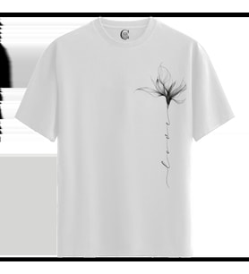 Ethereal Flower - %100 Pamuklu Kadın Beyaz Tişört - Premium Quality (Siyah - Beyaz)