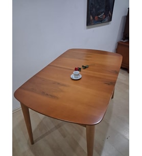 Masa Oval 90642 Retro Ayak Kayın Retro Açılır Parlak Açık Ceviz Tabla El Yapım