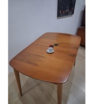 Masa Oval 90642 Retro Ayak Kayın Retro Açılır Parlak Açık Ceviz Tabla El Yapım