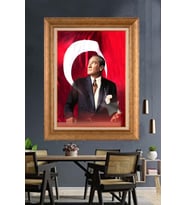 Altın Varaklı Çerçeveli Paspartulu Atatürk Tablo DC1239 (Gold)