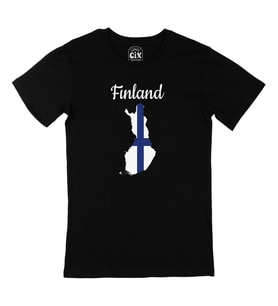 Finlandiya Haritalı ve Bayraklı Siyah Tişört