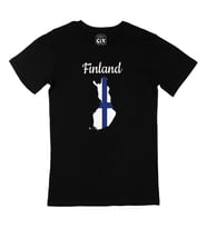 Finlandiya Haritalı ve Bayraklı Siyah Tişört