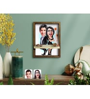 BK Gift Kişiye Özel Sevgililer Karikatürlü Doğal Masif Ahşap Çerçeveli Tablo Duvar Rafı-6