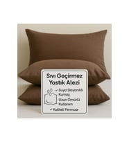 2'li Fermuarlı Sıvı Geçirmez Yastık Alezi Yastık Koruyucu (Kahverengi)