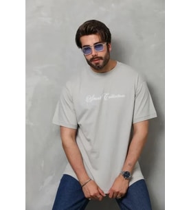 Erkek Baskılı T-Shirt Kısa Kol Bisiklet Yaka Regular Fit Rahat Kalıp Günlük Tişört - Gri