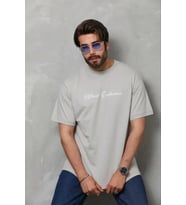 Erkek Baskılı T-Shirt Kısa Kol Bisiklet Yaka Regular Fit Rahat Kalıp Günlük Tişört - Gri