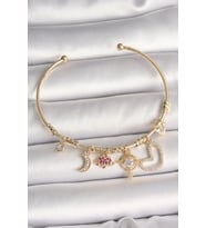 Pirinç Gold Renk Zirkon Taşlı Sallantı Gezegen Model Yıldız Detay Charm Kadın Bileklik