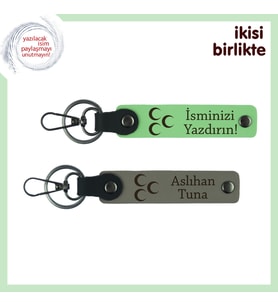 Babaya Hatıra – Üç Hilal İşlemeli, İsimli Anahtarlık Takımı Hediye, F Yeşil-Kül Gri (Çok Renkli)