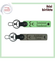 Babaya Hatıra – Üç Hilal İşlemeli, İsimli Anahtarlık Takımı Hediye, F Yeşil-Kül Gri (Çok Renkli)