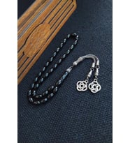 6X10 mm Beyzi Kesim Gürcü Oltusu Tesbih Ahşap Kutulu (Lacivert-Kırmızı)