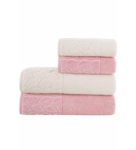 Romans Hazal 4lü Banyo Havlu Takımı Krem/Pembe