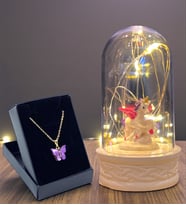 Led Işıklı Tasarımlı Fanus ve Kelebek Kolye Hediye Seti Premium Hediye Set (Model 1)