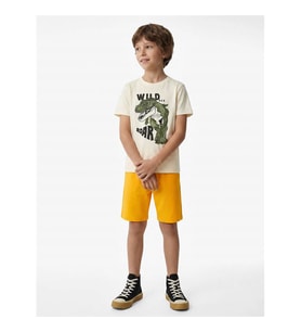 Koton Dinozor Baskılı Pamuklu Ekru Erkek Çocuk T-Shirt 6Skb10497Tk