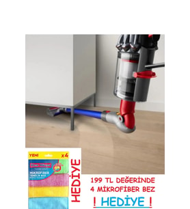 Dyson Mobilya Altı Adaptörü V7-V8-V10-V11-V15 Uyumlu Esnek 90° Başlık + HEDİYE 4'lü Mikrofiber Bez (Gri-Kırmızı)