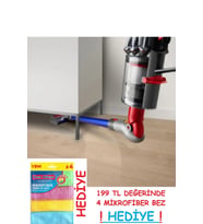 Dyson Mobilya Altı Adaptörü V7-V8-V10-V11-V15 Uyumlu Esnek 90° Başlık + HEDİYE 4'lü Mikrofiber Bez (Gri-Kırmızı)