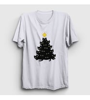 Presmono Unisex Beyaz Lights Black Cat Kedi Yılbaşı T-Shirt 364280tt