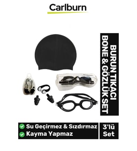 Su Geçirmez Silikon Havuz Deniz Bone Şapkası Yüzücü Gözlüğü Elastik Burun Tıkacı 3’lü Yetişkin Seti