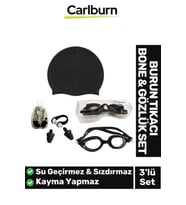 Su Geçirmez Silikon Havuz Deniz Bone Şapkası Yüzücü Gözlüğü Elastik Burun Tıkacı 3’lü Yetişkin Seti