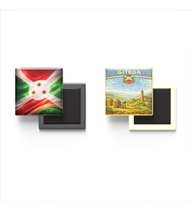 Buzdolap Magnetleri - Burundi Bayrağı ve Gitega Retro Tema - 2'li Set Magneti