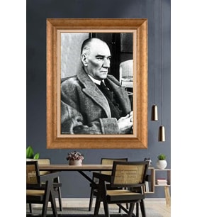 Altın Varaklı Çerçeveli Paspartulu Atatürk Tablo nh265 (Gold)