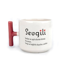 Sevgili Baskılı Kırmızı Kulplu T Kupa