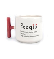 Sevgili Baskılı Kırmızı Kulplu T Kupa