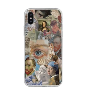 Iphone Xsmax Uyumlu Sanatsal Kolaj Desenli Şeffaf Telefon Kılıfı