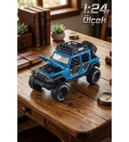 1:24 Ölçek Metal Off-Road Jeep Mavi - Sesli Işıklı Çek Bırak Kapıları Açılan Oyuncak Arazi Aracı