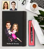 Kişiye Özel Dans Eden Çift Karikatürlü Defter ve Kalem