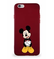 Apple iPhone 6S Soft Premier Kapak Mickey Mouse-A Tasarımlı Silikon Kılıf - Mürdüm (Şeffaf)
