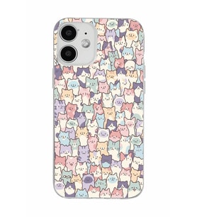 Iphone 12 Uyumlu Sevimli Kediler Desenli Şeffaf Telefon Kılıfı