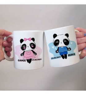 Kişiye Özel Panda Sevgililer 2'li Kupa Bardak