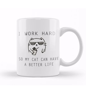 Kedi I Work Hard Cats Kupa Bardak Porselen