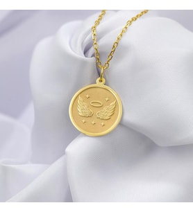 Kişiye Özel 925 Ayar Gümüş Tasarım Melek Kanatları Figürlü Kolye (Gold)