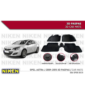 Opel Astra J Havuzlu 3D Paspas Niken Siyah 2009-2015 Arası