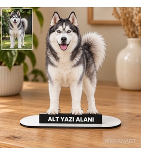 Evcil Hayvan Fotoğraflı MDF Karikatürlü Kişiye Özel Karikatürlü 18 cm MDF Masaüstü Biblo - Masaüstü Hediye 3. Model