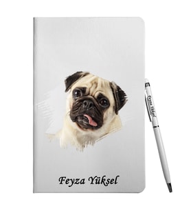 Kişiye Özel Köpek Tasarımlı Beyaz Defter Kalem Hediye Seti