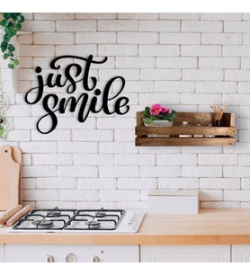 BK Home Dekoratif Doğal Ahşap Raf ve Sadece Gülümse Duvar Süsü-1 (Beyaz)