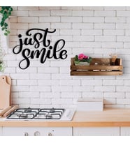BK Home Dekoratif Doğal Ahşap Raf ve Sadece Gülümse Duvar Süsü-1 (Beyaz)