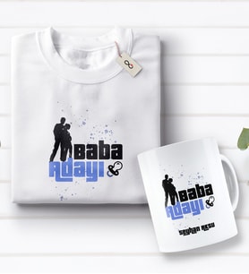 BK Gift Kişiye Özel Baba Adayı Tasarımlı Beyaz Tişört ve Kupa Seti-1 (Model 1)